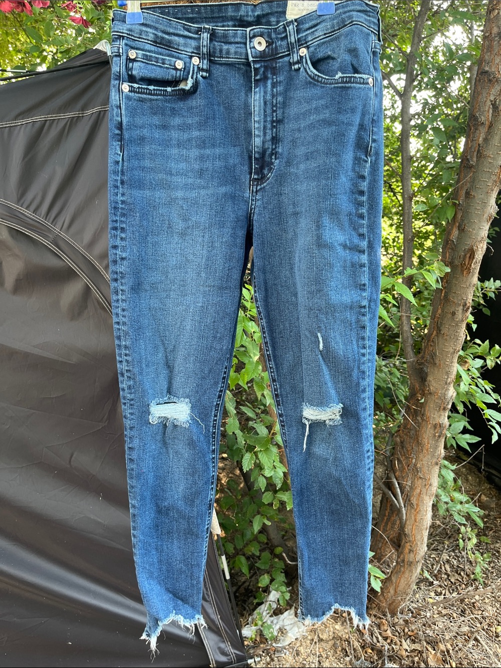 rag & bone Nina High Rise Dark Blue Distressed Skinny Jeans